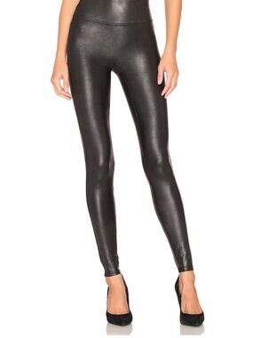 SPANX Black Faux Leather High-Rise Leggings, Size Medium